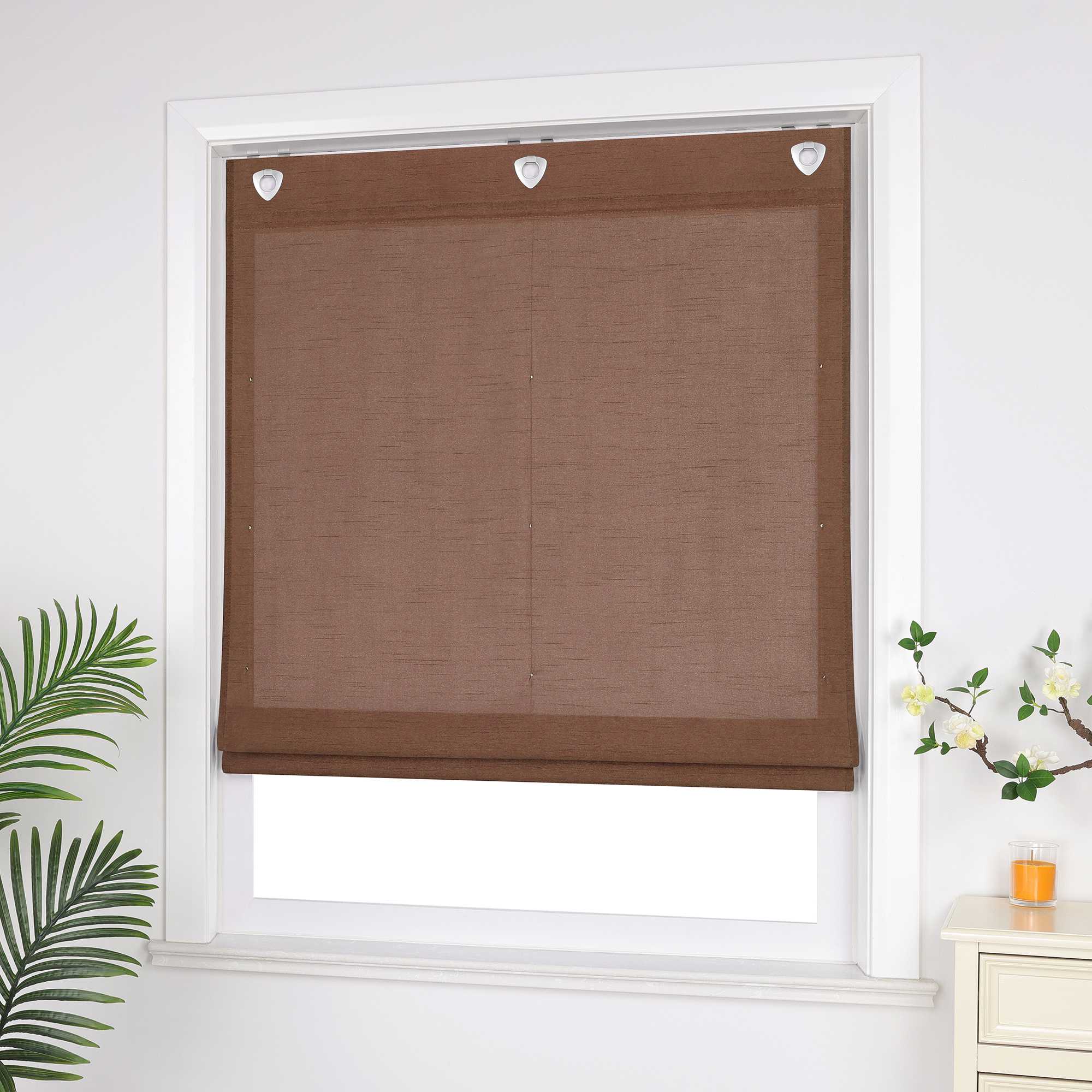 Roman Shade No-Drill Solid Color with Fine Stripes - White, W x H 140 x 140cm