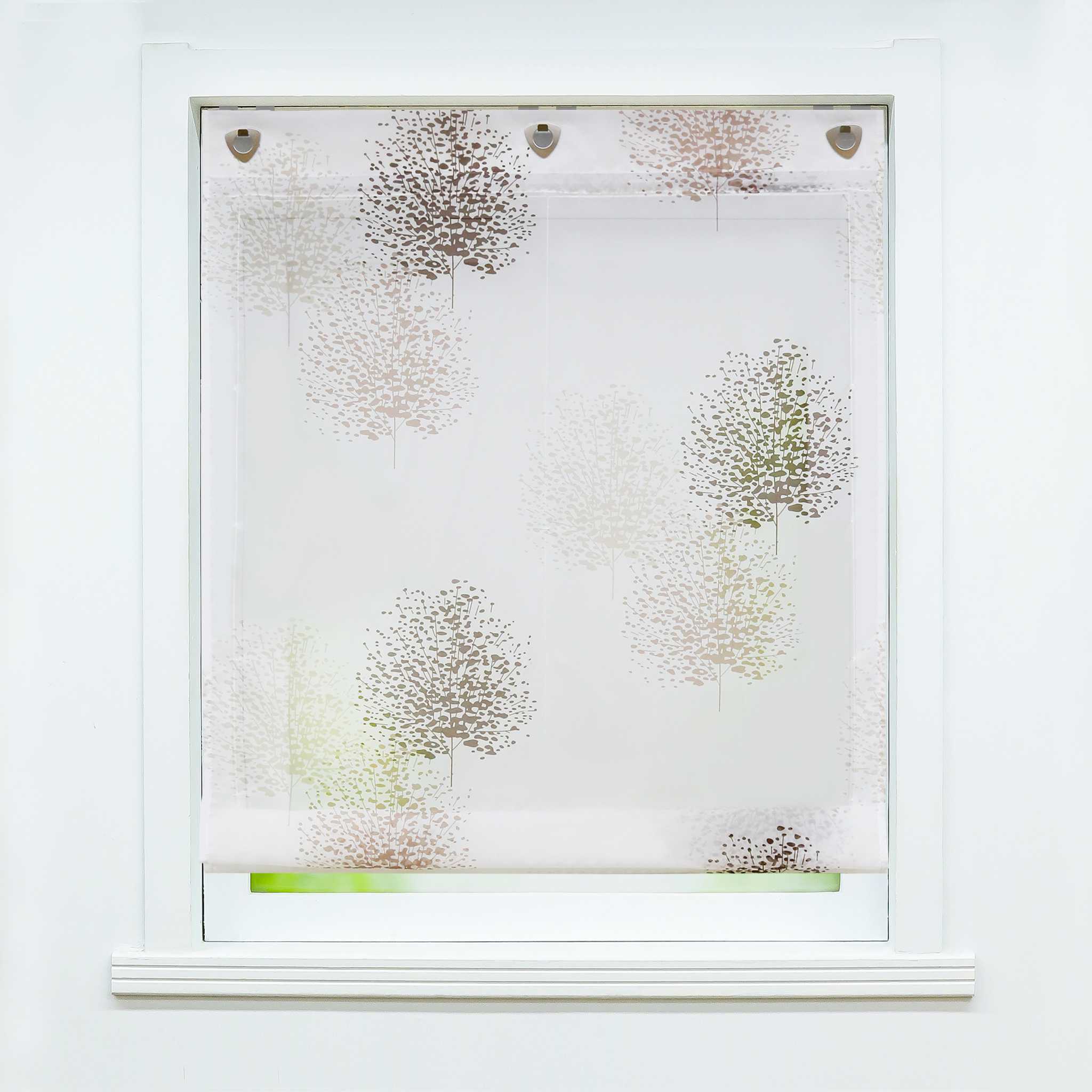 Roman Shade with Tree Motif Print and U-Hooks 1 Piece - White, W x H 60 x 140cm