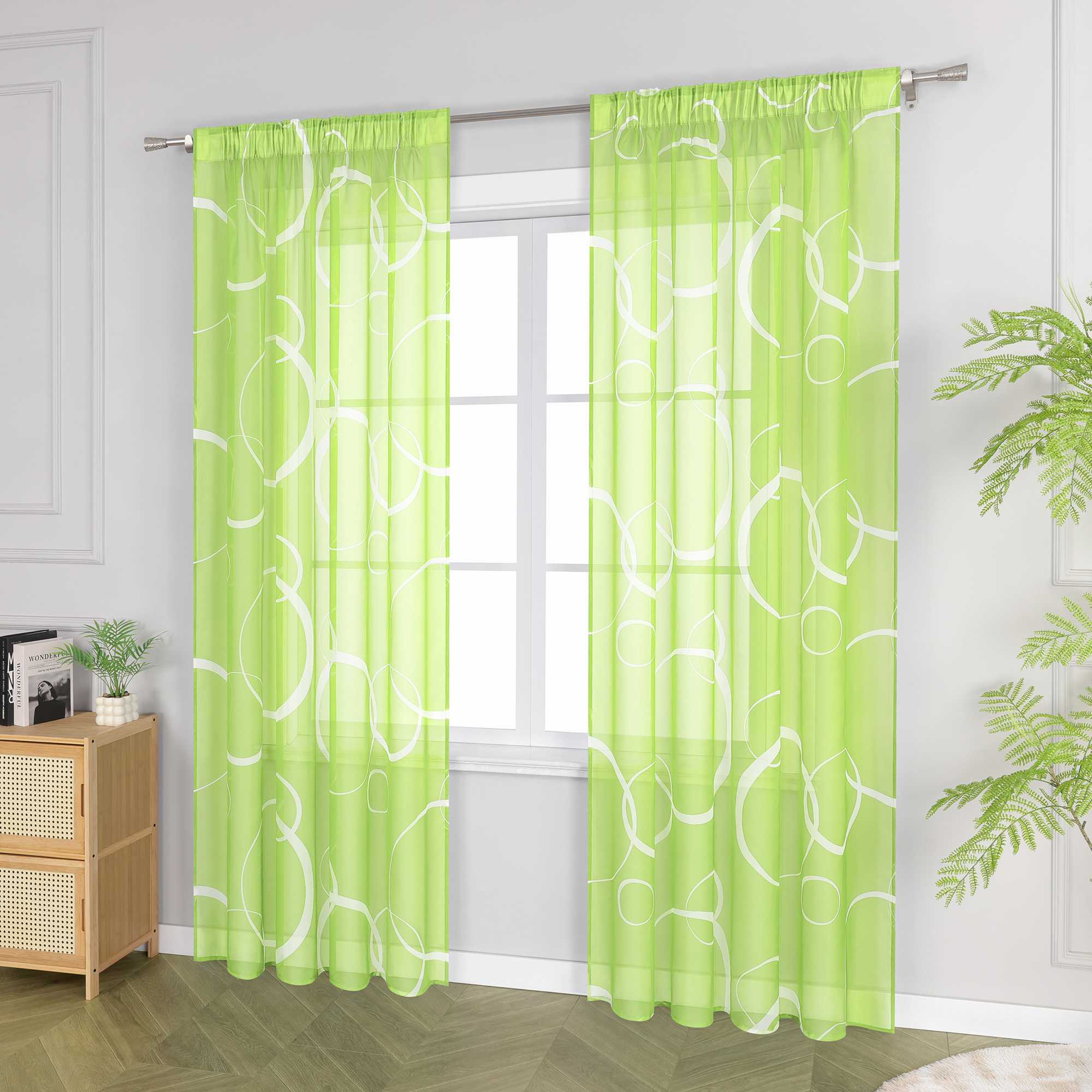 Curtain with White Circle Pattern & Drawstring (1 Piece) - Brown, W x H 140 x 225cm