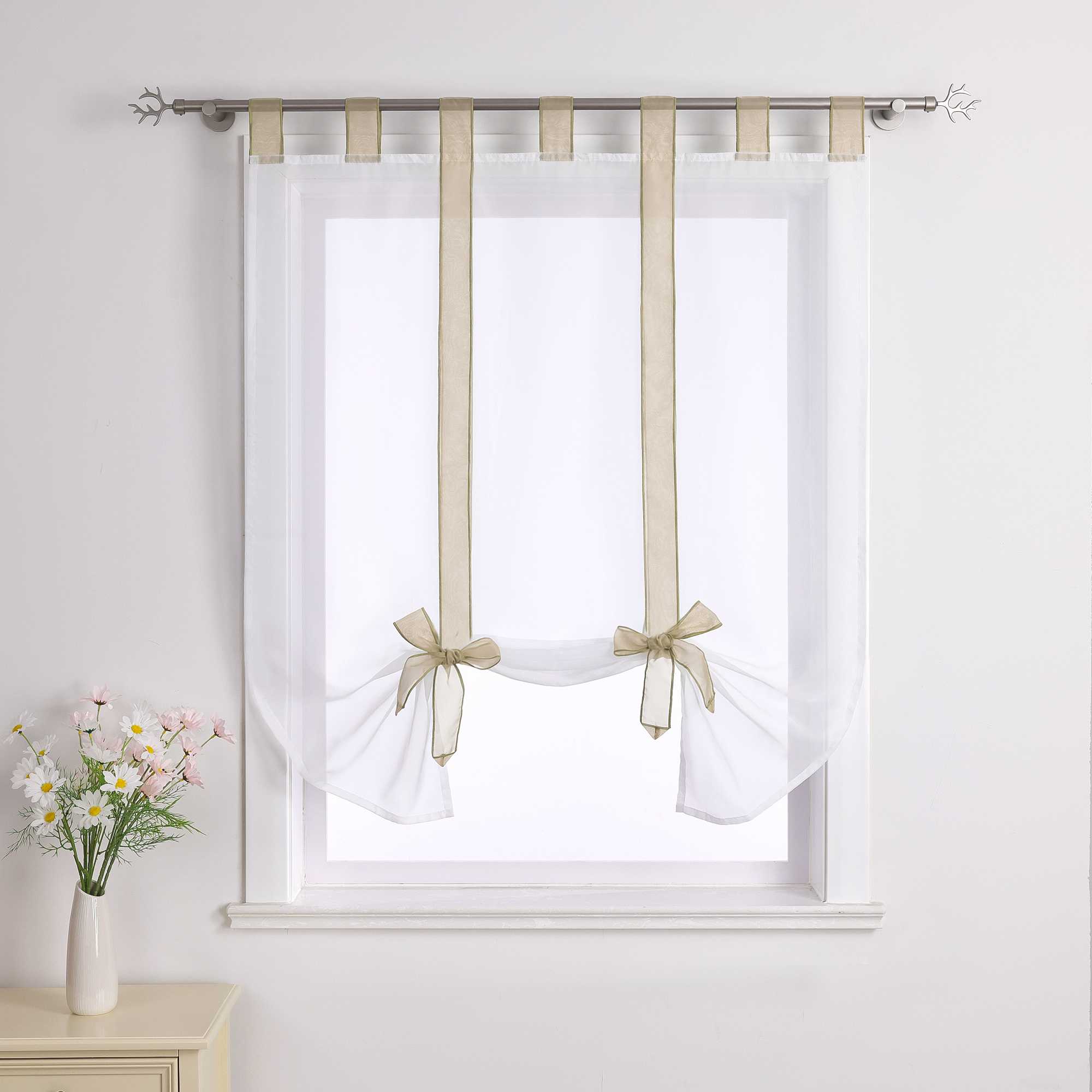 Roman Shade with Bow Design Sheer Height-Adjustable Window Decor 1 Piece
