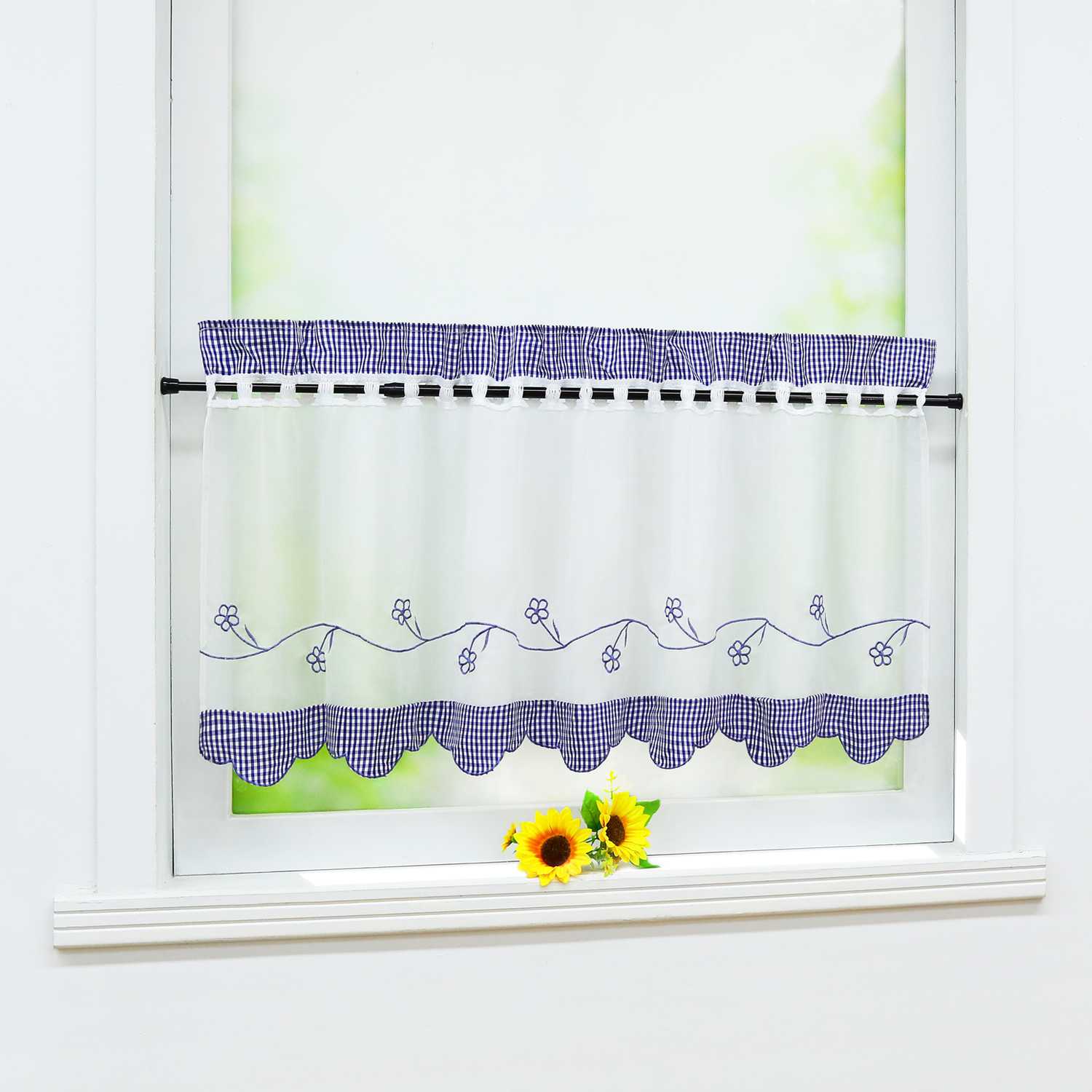 Cafe Curtains with Vintage Check Pattern Country Style Short 1 Piece - Red, H x W 45 x 120cm