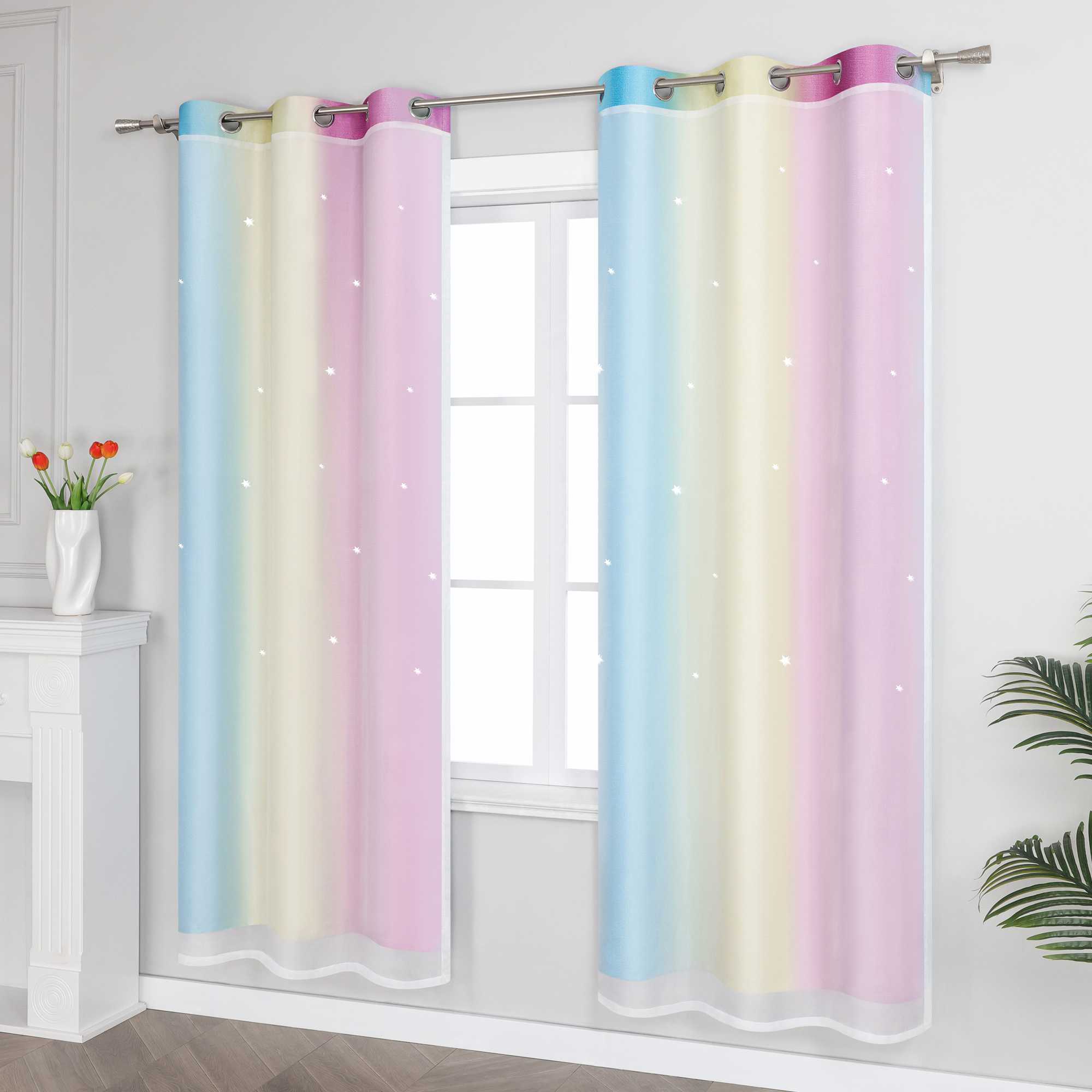 2-in-1 Curtain Children's Room with Stars 1 Piece - Green, W x H 132 x 240cm