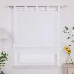 Roman Shade with Tab-Top Hanging Kitchen Curtains 1 Piece - White, W x H 60 x 140cm