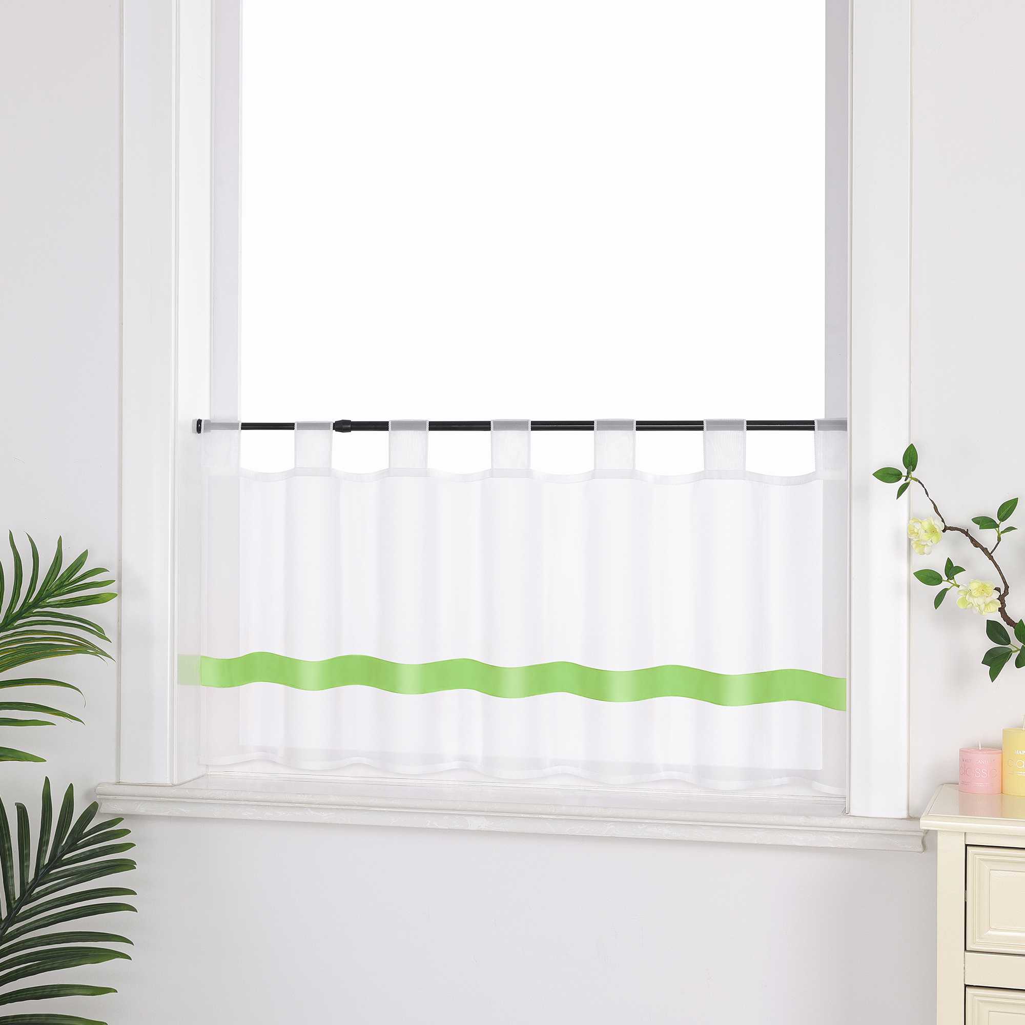 Cafe Curtain with Satin Ribbon Sheer 1 Piece