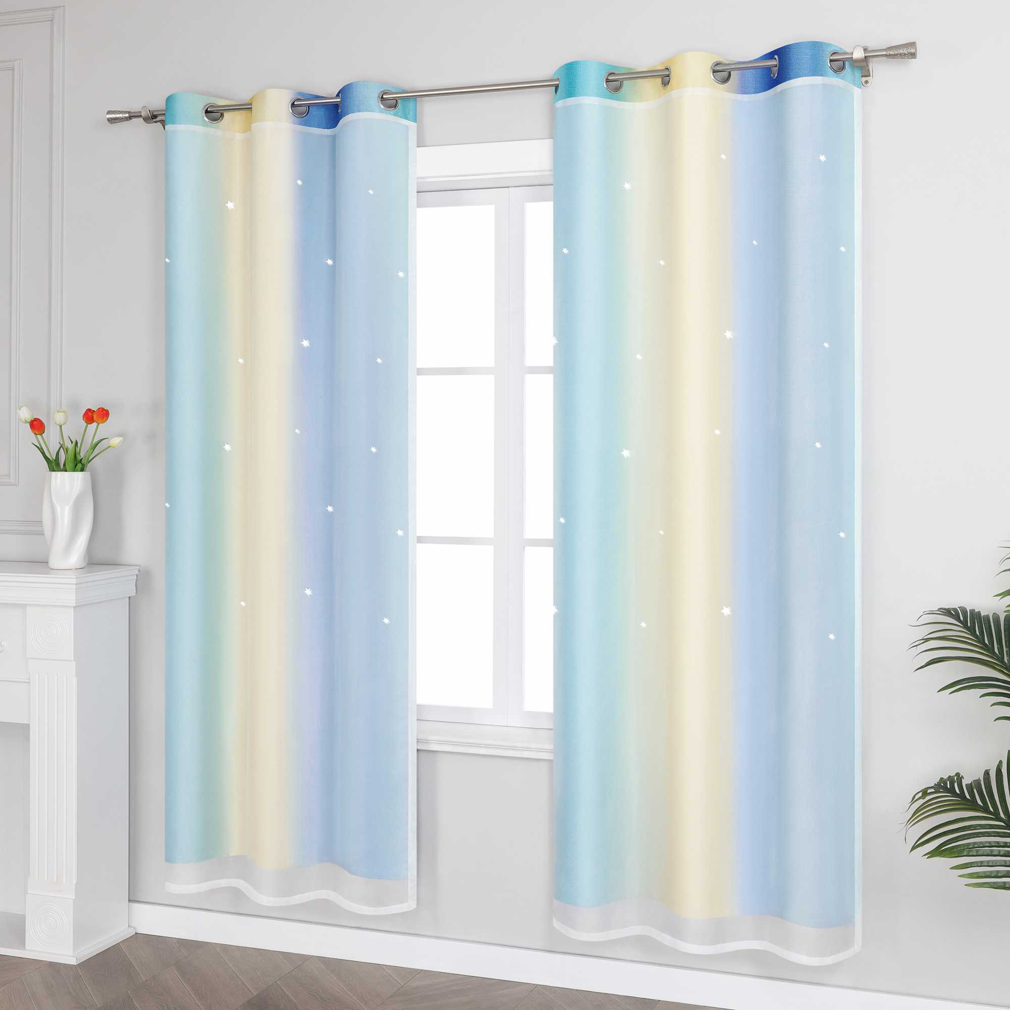 2-in-1 Curtain Children's Room with Stars 1 Piece - floral, W x H 132 x 160cm