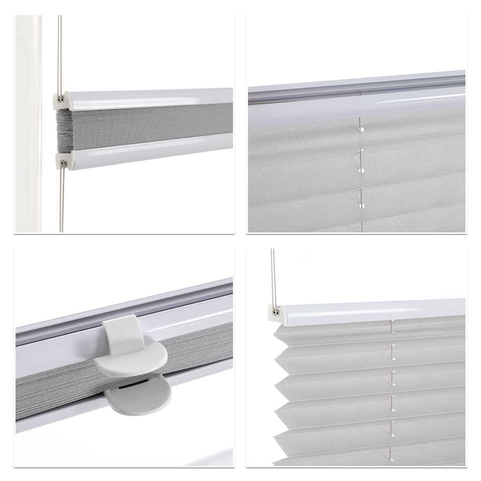 Pleated Blind Gray No-Drill made of Polyester 1 Piece - Gray, W x H 50 x 110cm