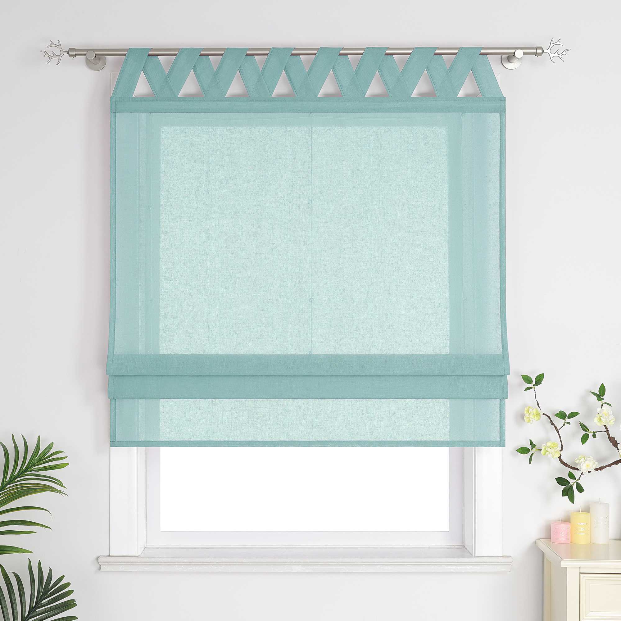 Delien White Roman Shade with Tab-Top Hanging