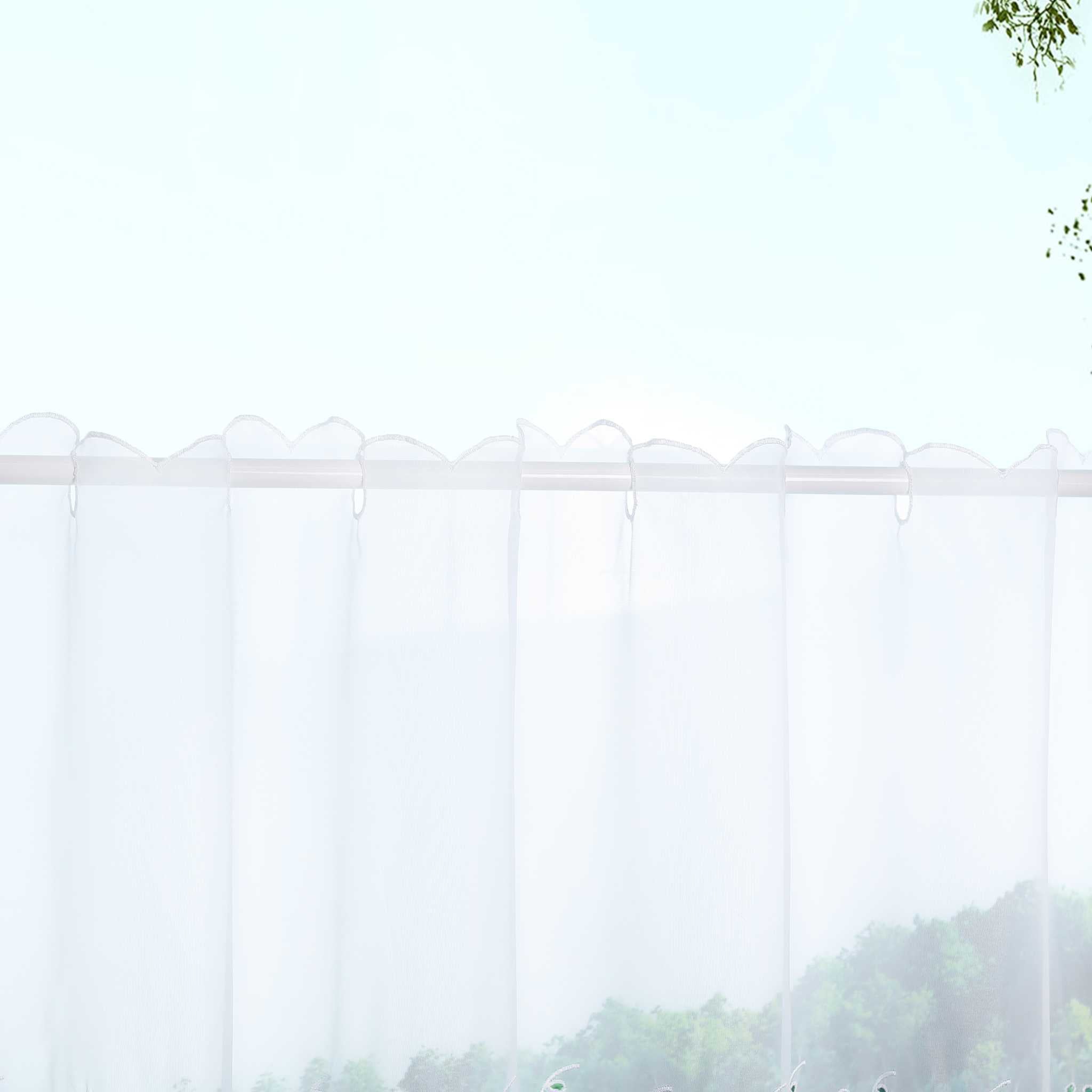 Cafe Curtain with Maple-Leaf Design - White, H x W 30 x 120cm