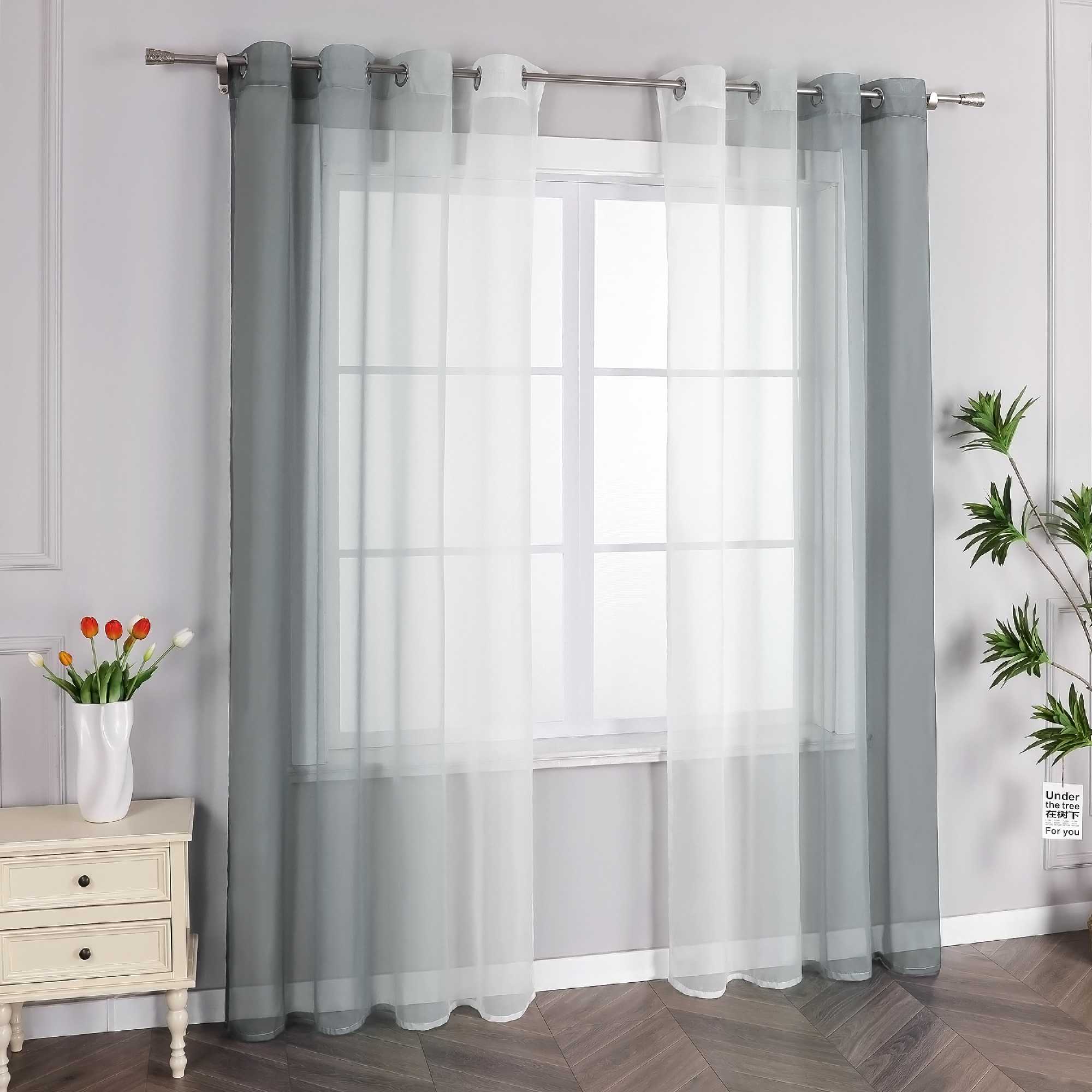 Sheer Curtains with Gradient Set of 2 - Gray, grommets