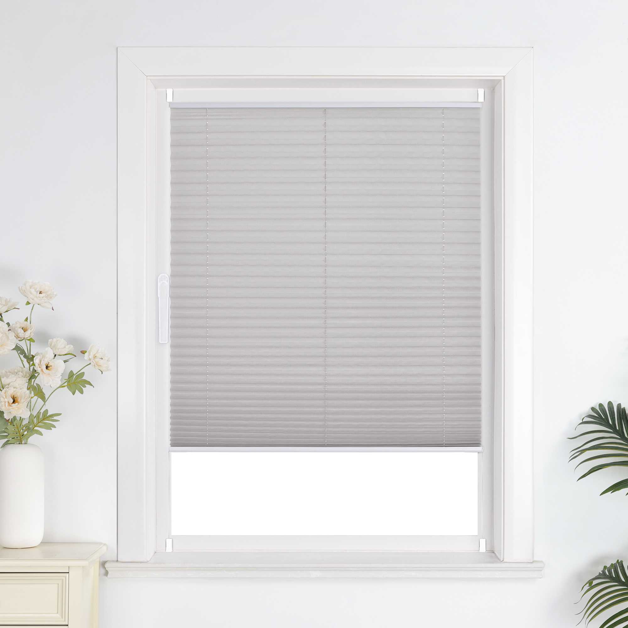 Pleated Blind Gray No-Drill made of Polyester 1 Piece - Gray, W x H 40 x 110cm