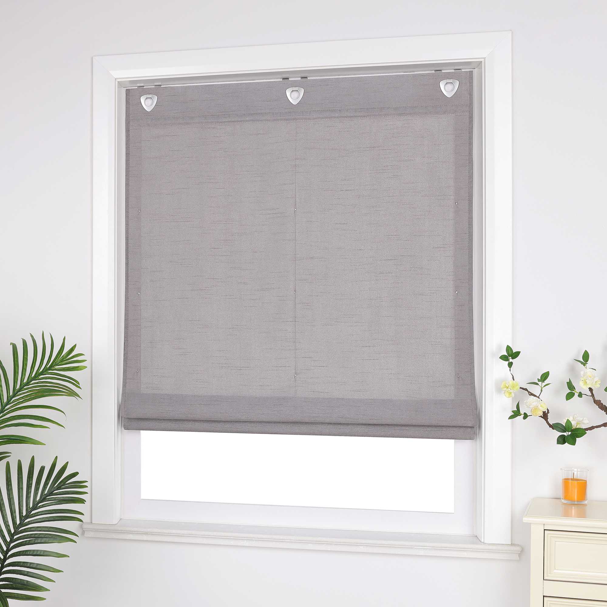 Roman Shade No-Drill Solid Color with Fine Stripes - Brown, W x H 80 x 140cm