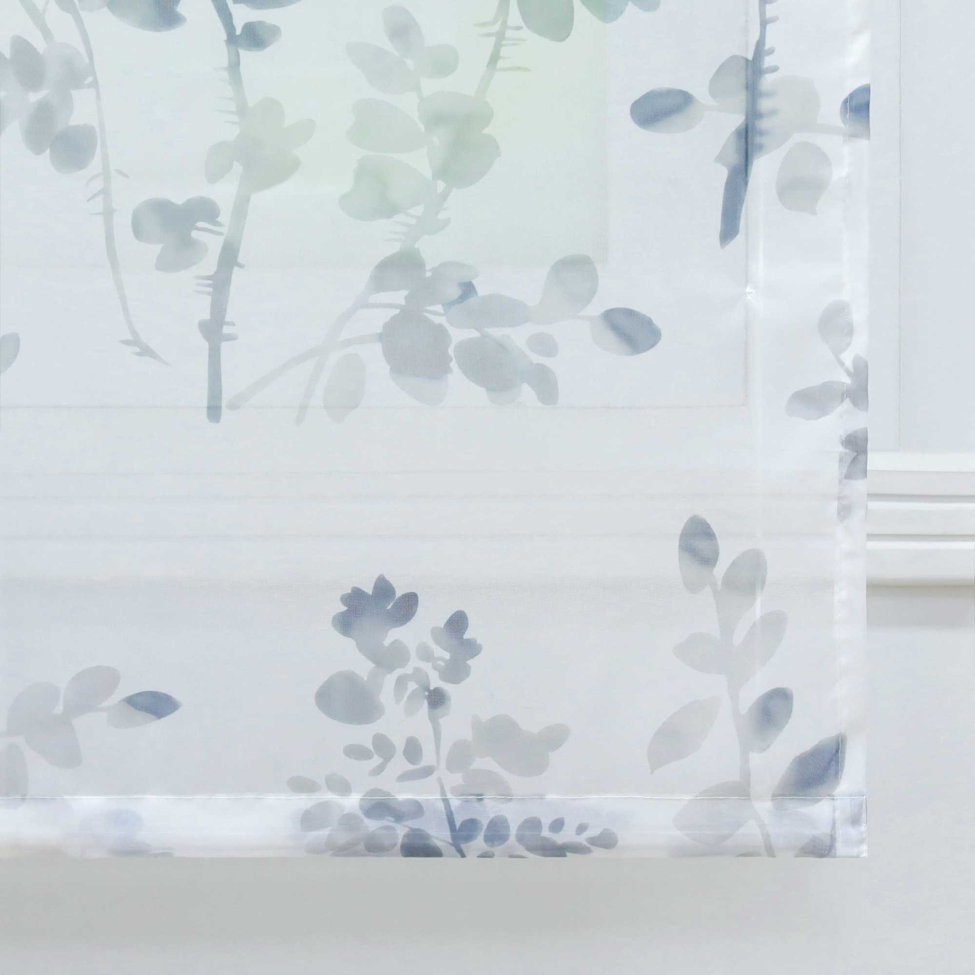 Roman Shade No-Drill Grommet Hook Hanging with Ink-Painting Design Sheer