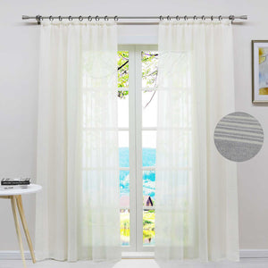 Curtain Set of 2 Voile Curtains with Stripes Sheer - White, Curtain-Tape Panel