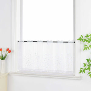 Cafe Curtain with Floral Embroidery/ Voile with Eyelet Header Country Style 1 Piece - White, H x W 60 x 120cm
