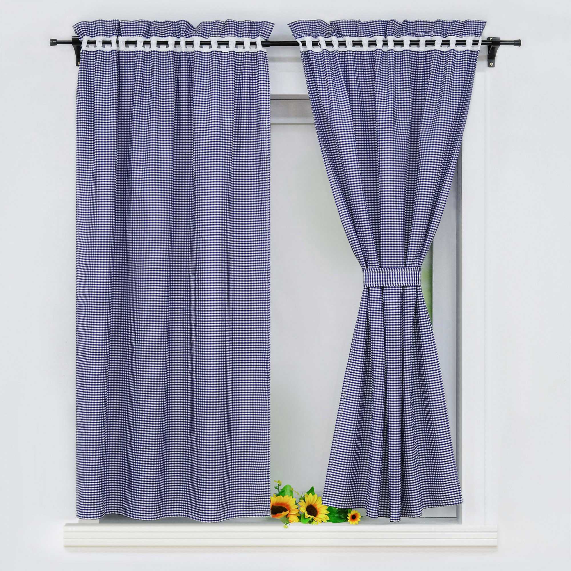 Cafe Curtains in Country Style with Check Pattern Set of 2