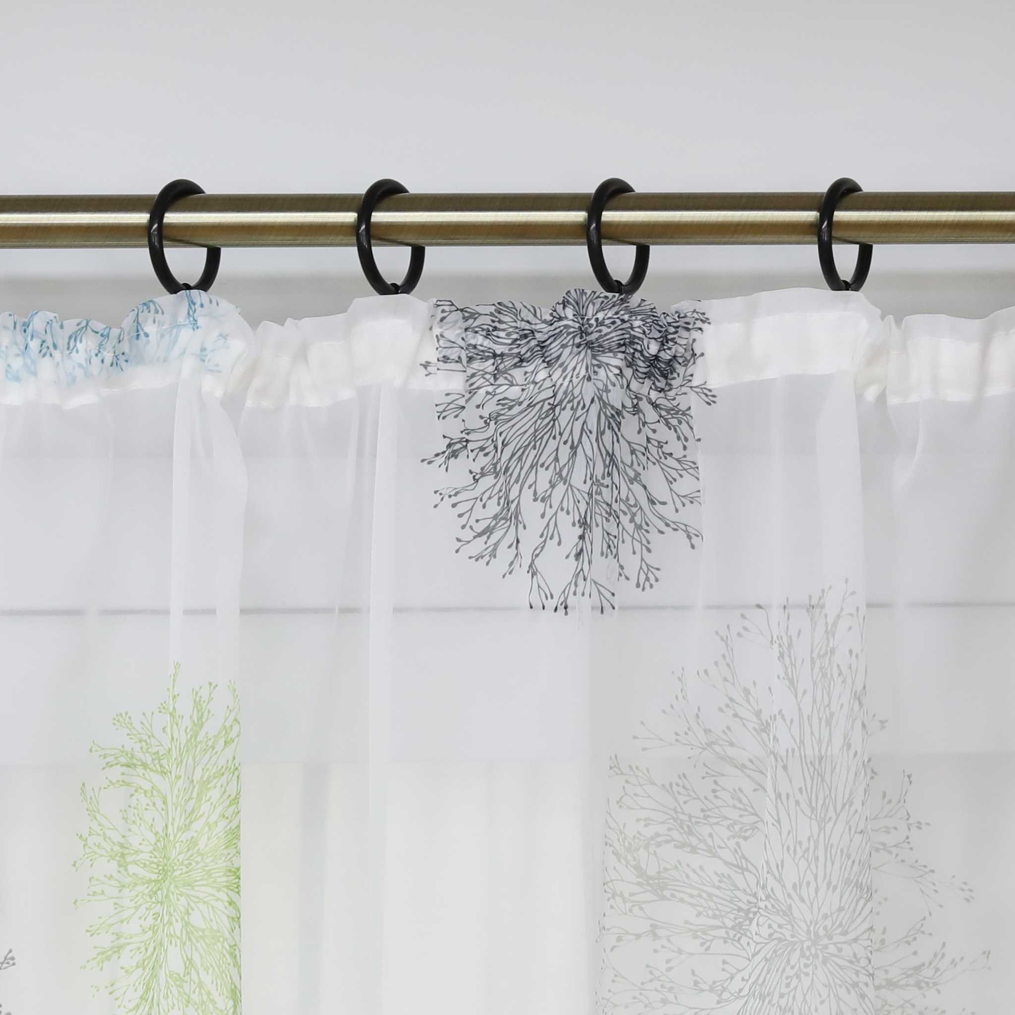 Curtain with Floral Pattern and Curtain Tape - Curtain-Tape Panel, Blue