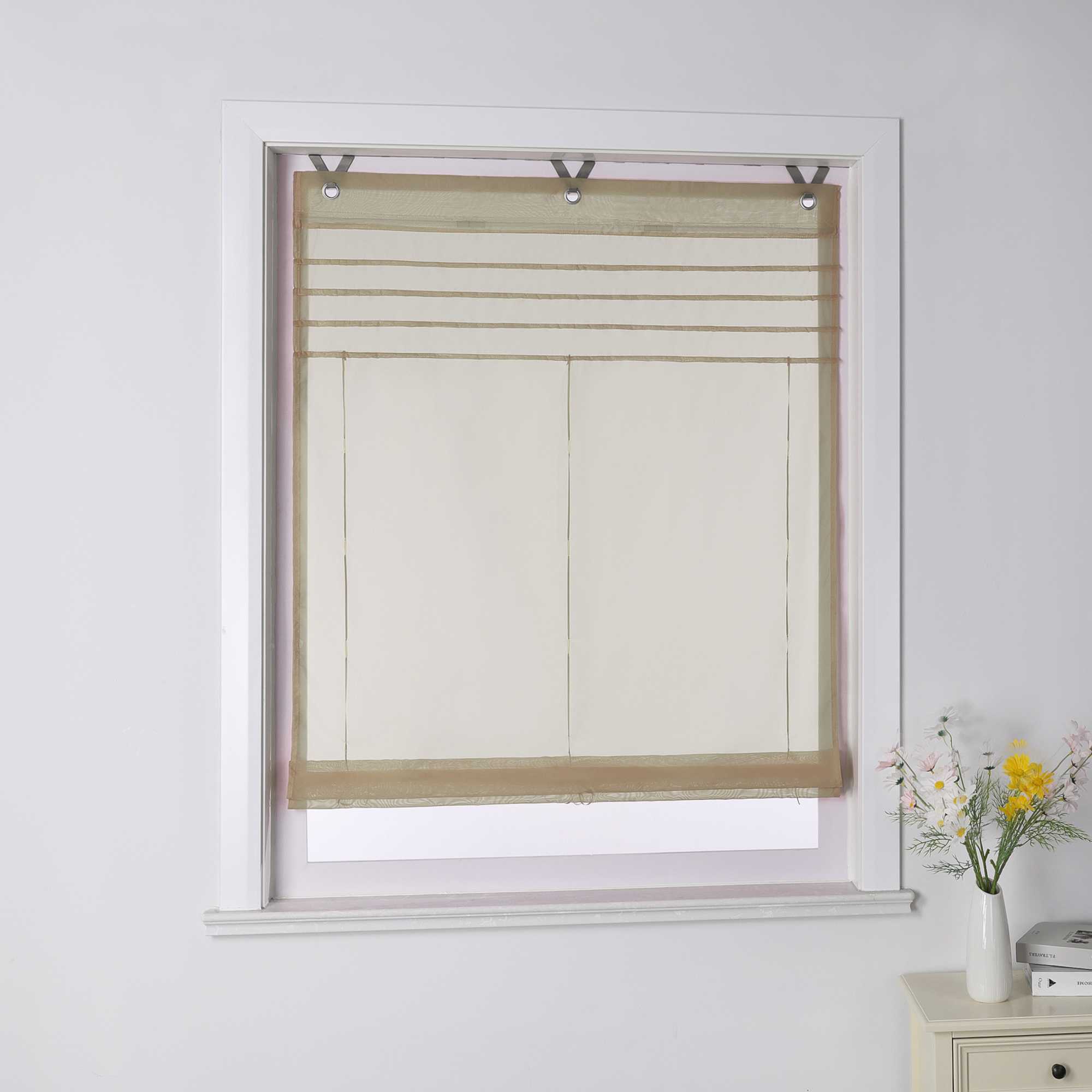 Roman Shade with V-Shaped Tabs Light-Filtering Solid Color Height-Adjustable 1 Piece
