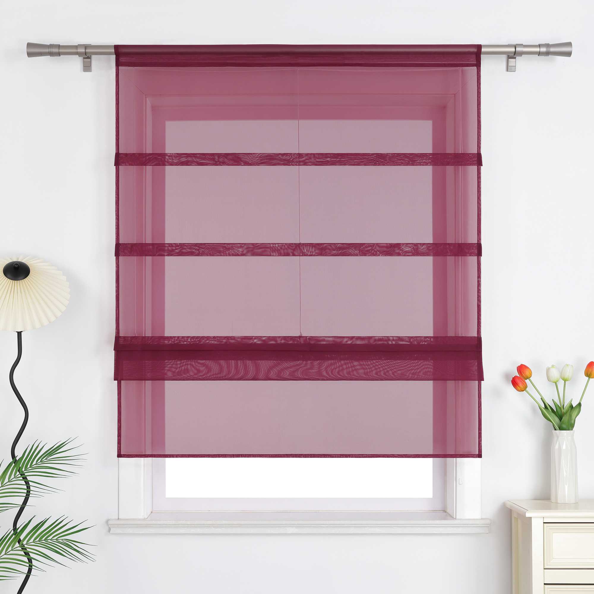 Roman Shade Voile for Kitchen Sheer 1 Piece
