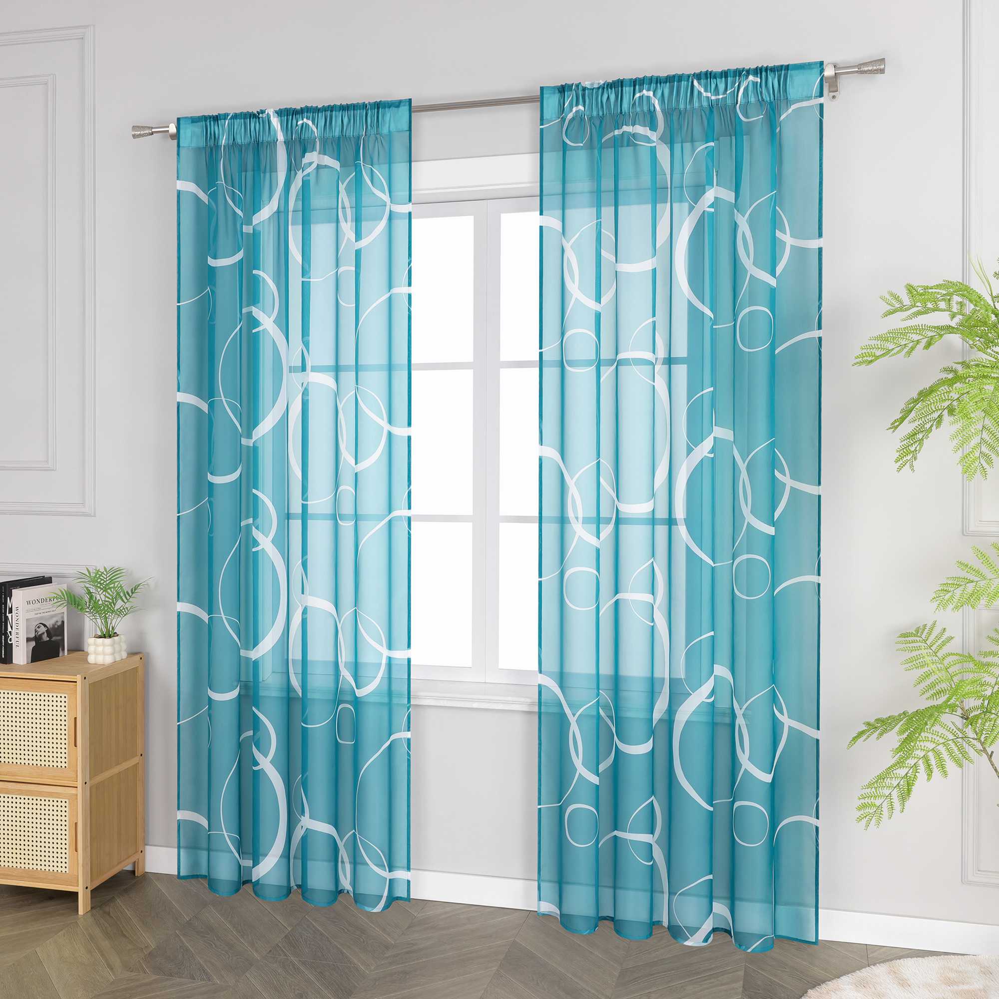 Curtain with White Circle Pattern & Drawstring (1 Piece)