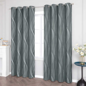Blackout Grommet Curtain Opaque Thermal with Water-Wave Pattern 1 Piece - Dark Gray, H x W 145 x 135cm