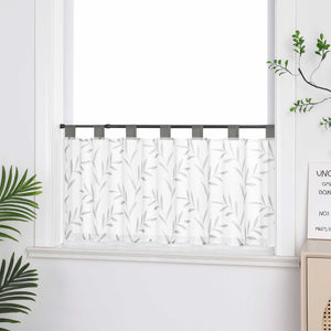 Cafe Curtain in Country Style with Leaf Pattern - Gray, H x W 30 x 90cm