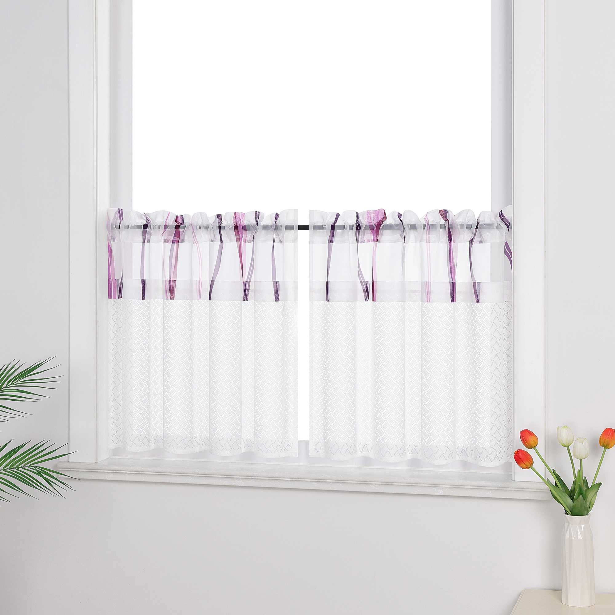 Cafe Curtain with Fine Line Pattern Set of 2 - floral, H x W 45 x 120cm