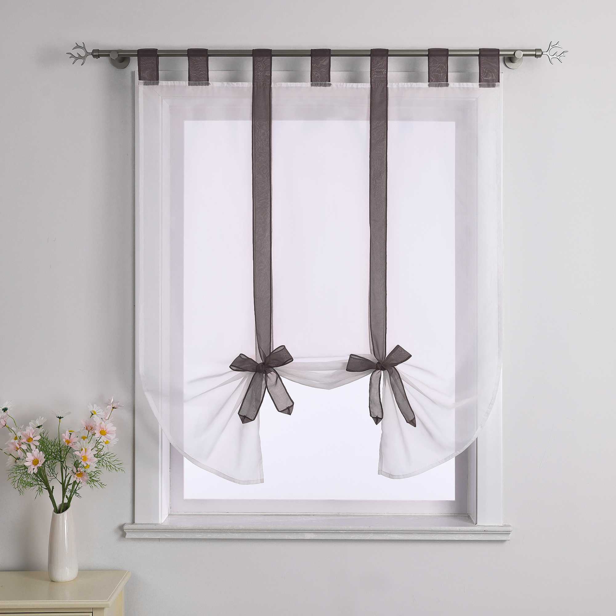 Roman Shade with Bow Design Sheer Height-Adjustable Window Decor 1 Piece - Gray, W x H 60 x 140cm
