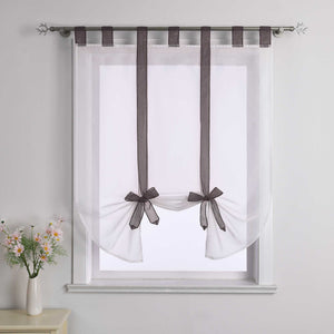 Roman Shade with Bow Design Sheer Height-Adjustable Window Decor 1 Piece - Gray, W x H 60 x 140cm