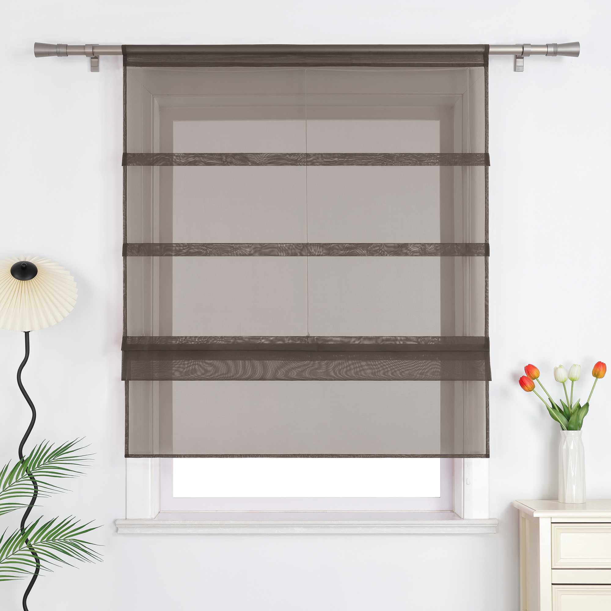 Roman Shade Voile for Kitchen Sheer 1 Piece