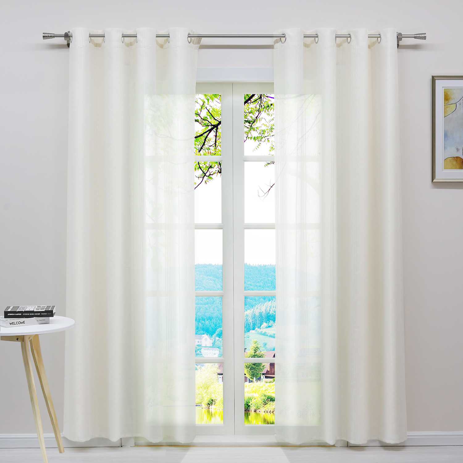 Curtain Set of 2 Voile Curtains with Stripes Sheer