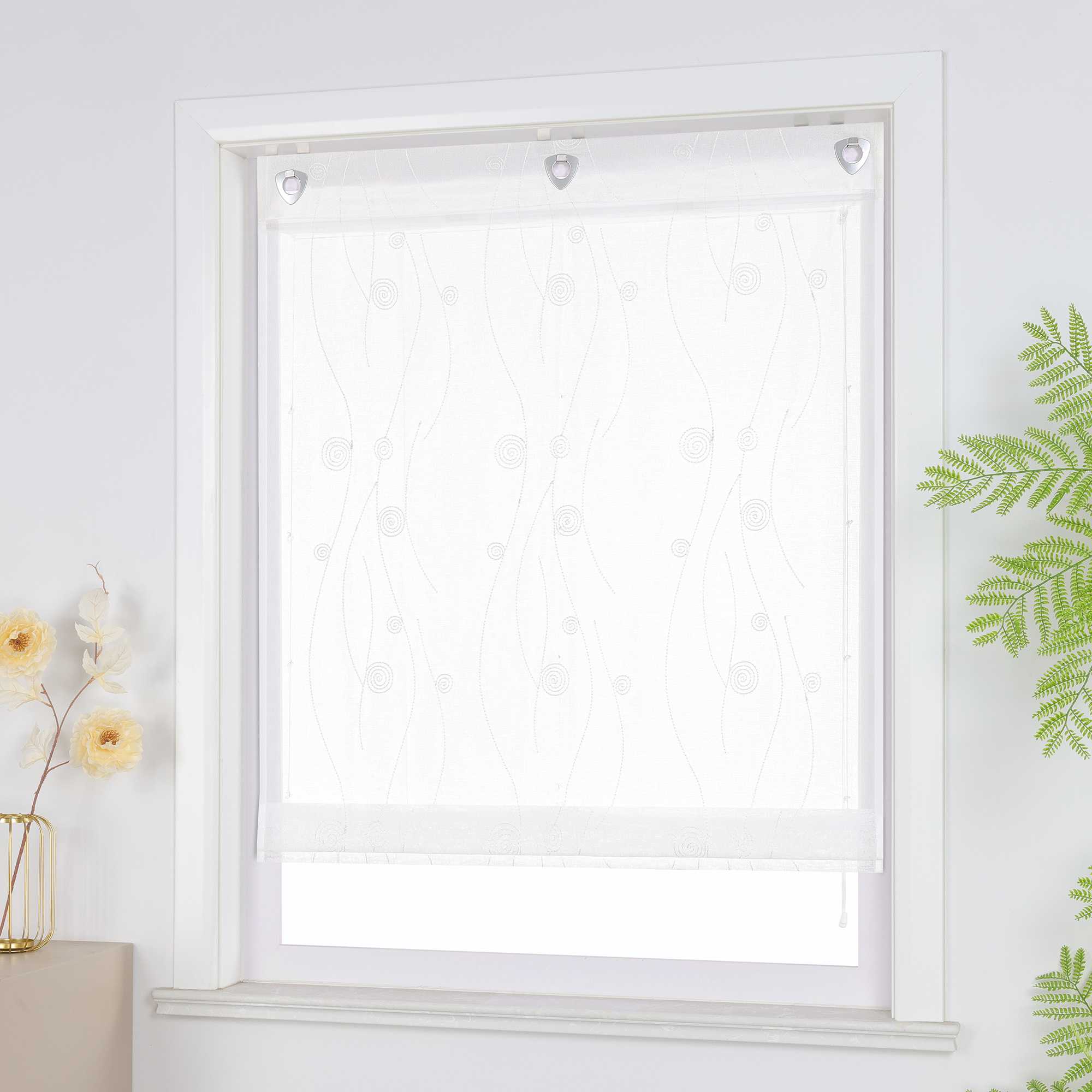 Roman Shade with Circle Pattern and Hook Hanging - Black, W x H 80 x 140cm
