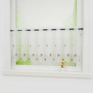 Cafe Curtain with Rose-Pattern Embroidery - White, H x W 30 x 120cm