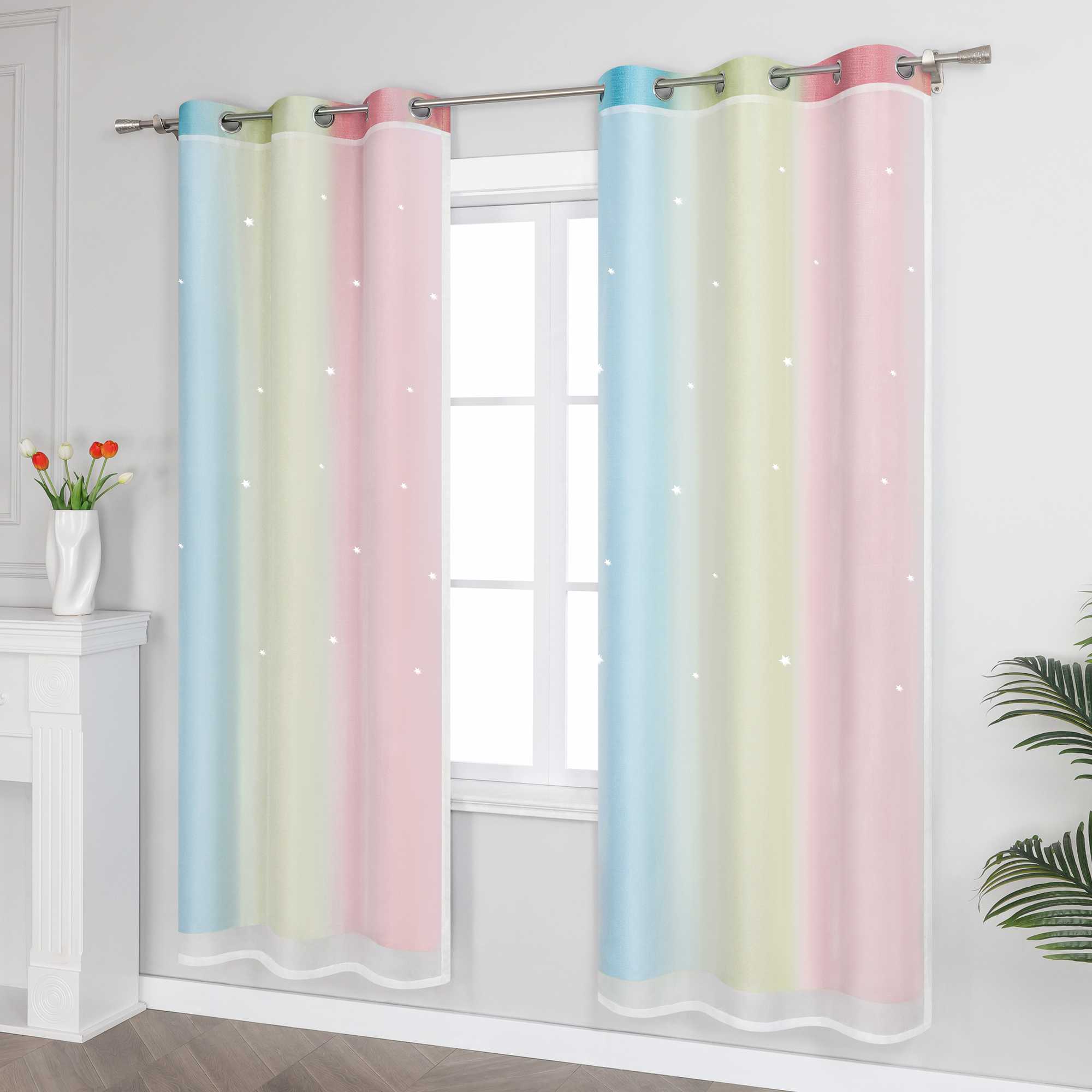 2-in-1 Curtain Children's Room with Stars 1 Piece - Blue, W x H 100 x 200cm