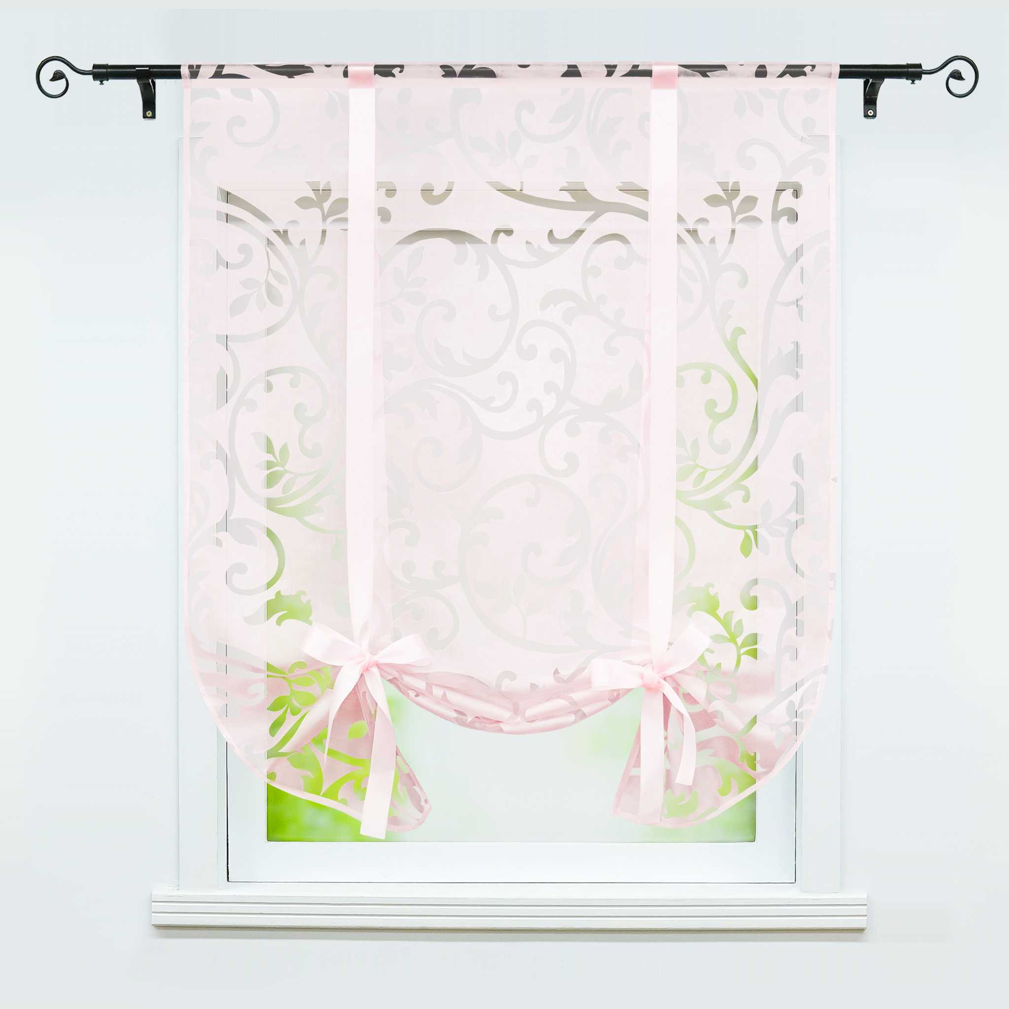 Roman Shade with Rod Pocket with Floral Pattern 1 Piece - Pink, W x H 100 x 140cm