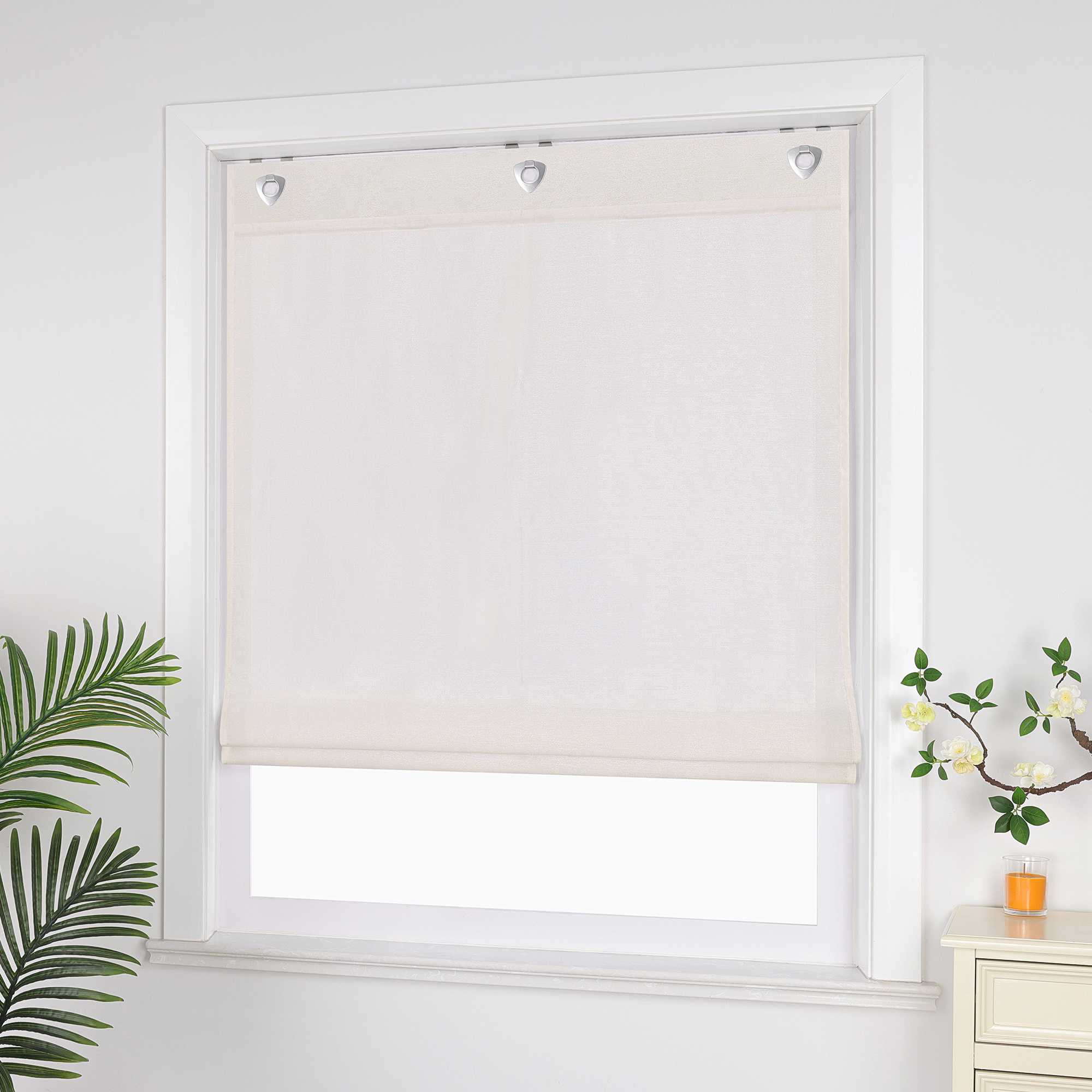 Roman Shade No-Drill Solid Color with Fine Stripes