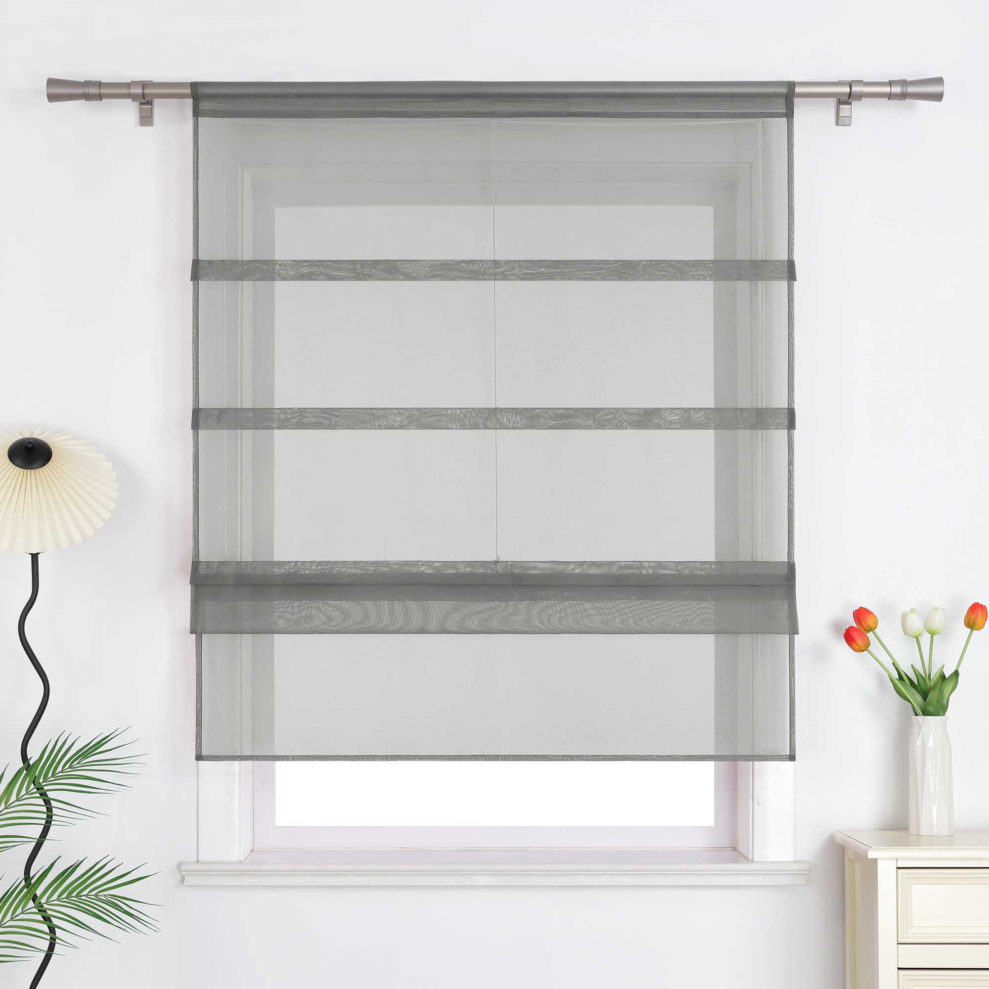 Roman Shade Voile for Kitchen Sheer 1 Piece - Sand, W x H 120 x 140cm