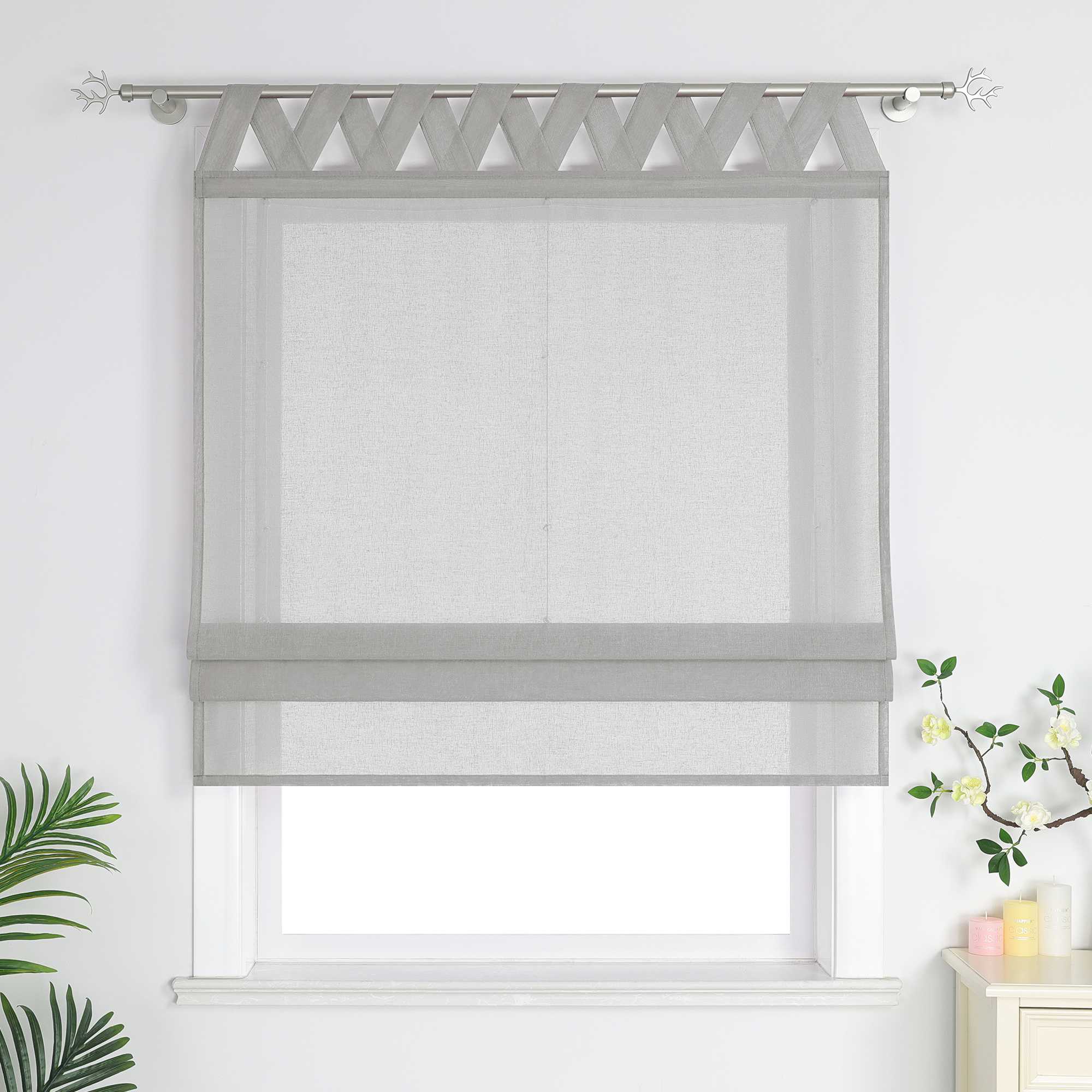 Delien White Roman Shade with Tab-Top Hanging