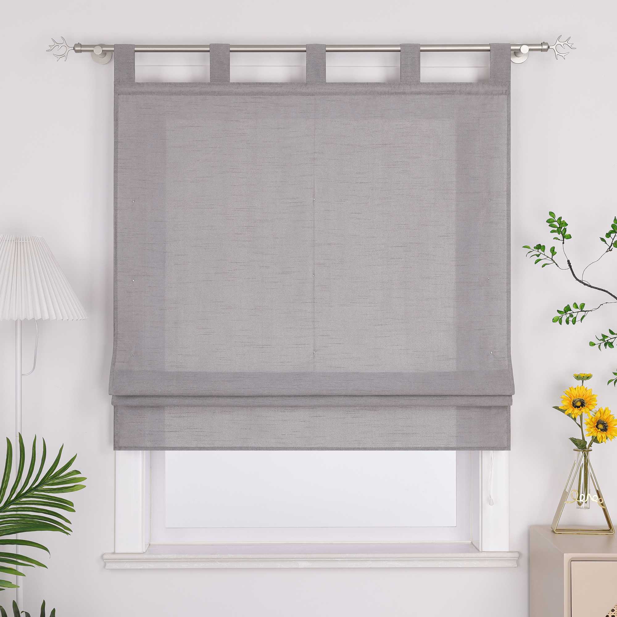 Roman Shade with Tab-Top Hanging Kitchen Curtains 1 Piece - Gray, W x H 100 x 140cm