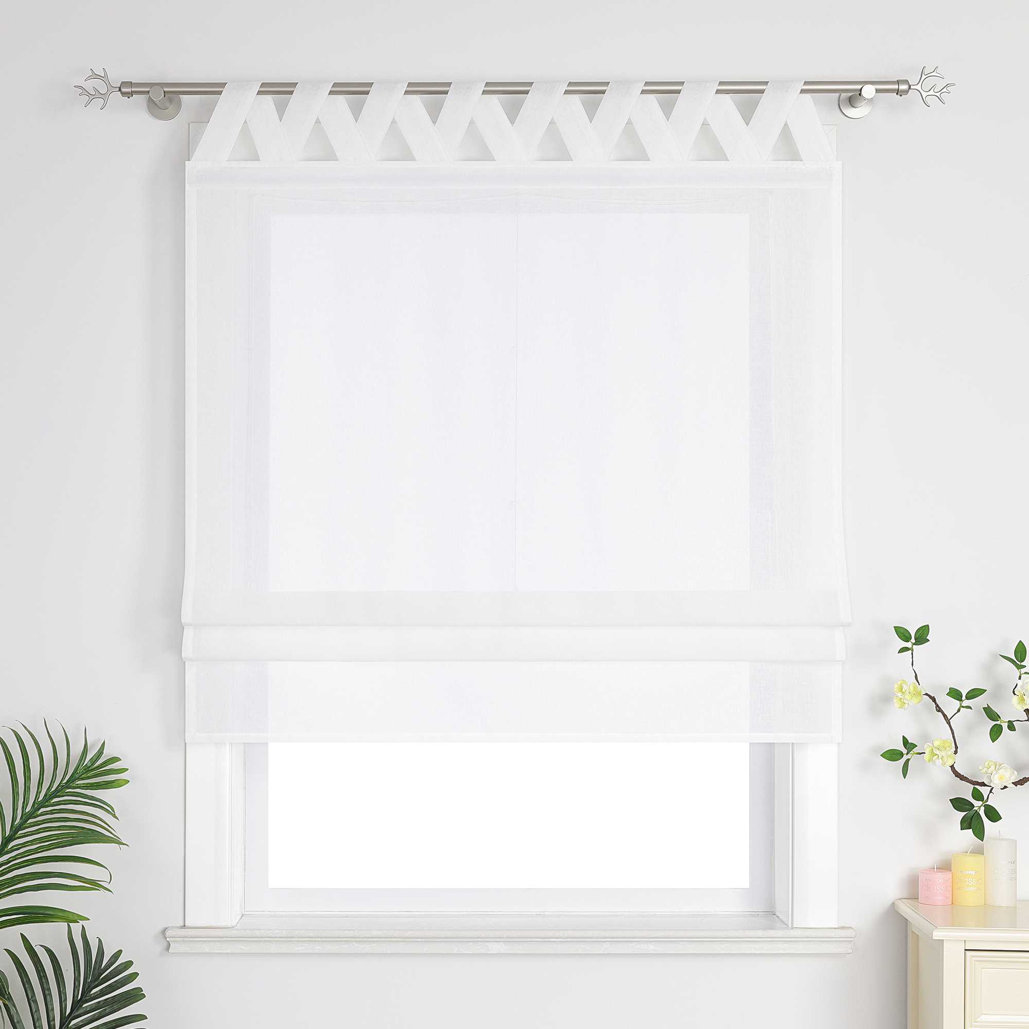 Delien White Roman Shade with Tab-Top Hanging - White, W x H 60 x 140cm