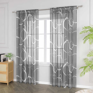 Curtain with White Circle Pattern & Drawstring (1 Piece) - Gray, W x H 140 x 175cm