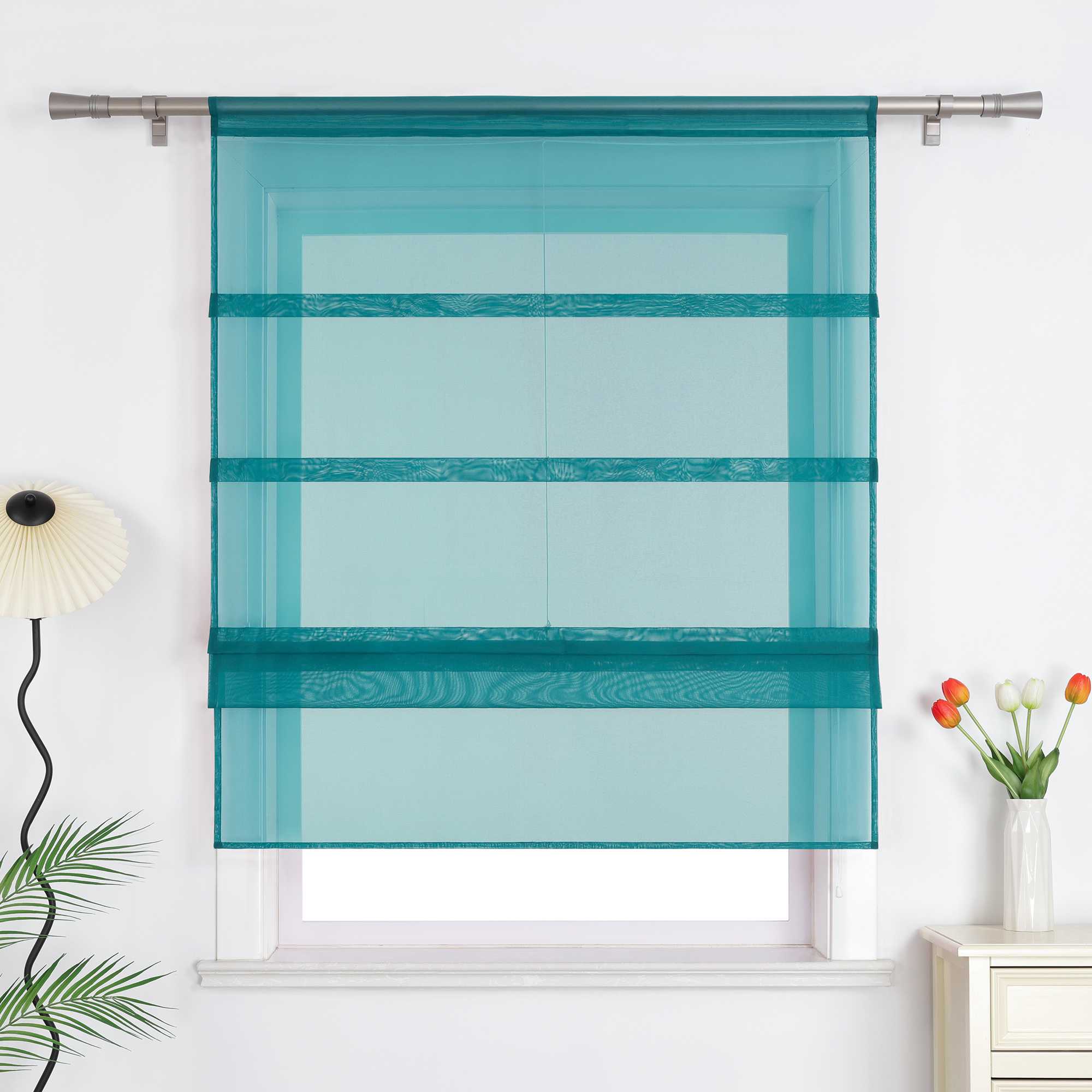 Roman Shade Voile for Kitchen Sheer 1 Piece - Red, W x H 120 x 140cm