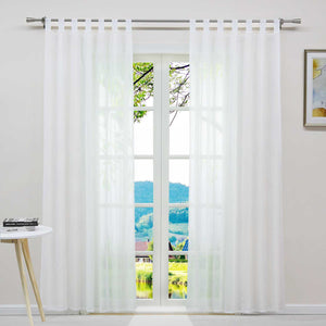 Curtain Set of 2 Voile Curtains with Stripes Sheer - Beige, Tab-Top Panel