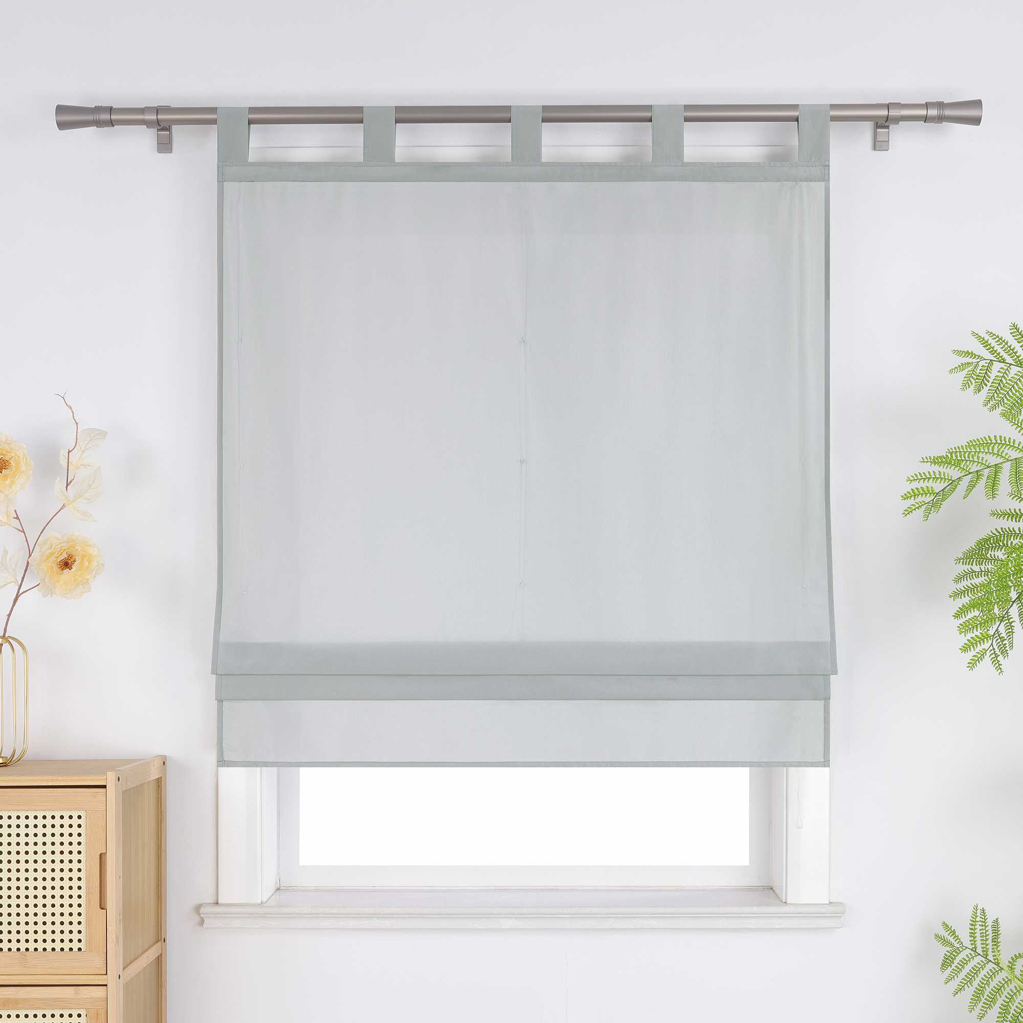 Roman Shade in Solid Color with Tab Tops - Gray, W x H 140 x 140cm