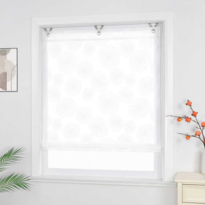 Roman Shade with V-Shaped Tabs Sheer Pilea Peperomioides Pattern 1 Piece - White, W x H 60 x 130cm