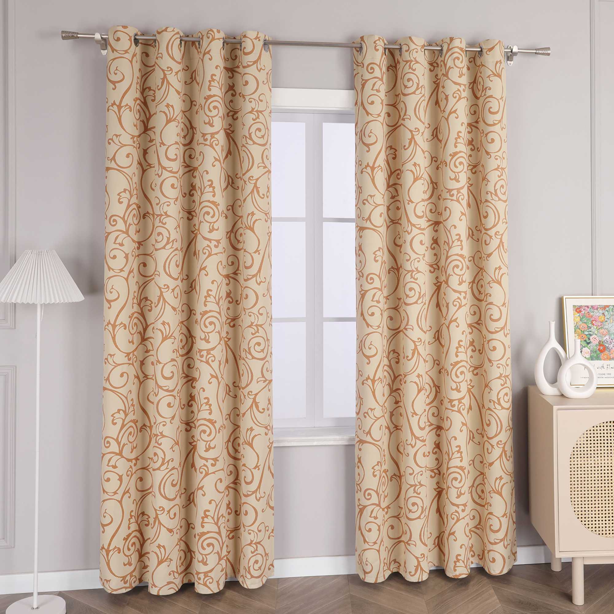 Blackout Grommet Curtain Opaque Grommet Curtain Panel 1 Piece - Beige, H x W 175 x 135 cm