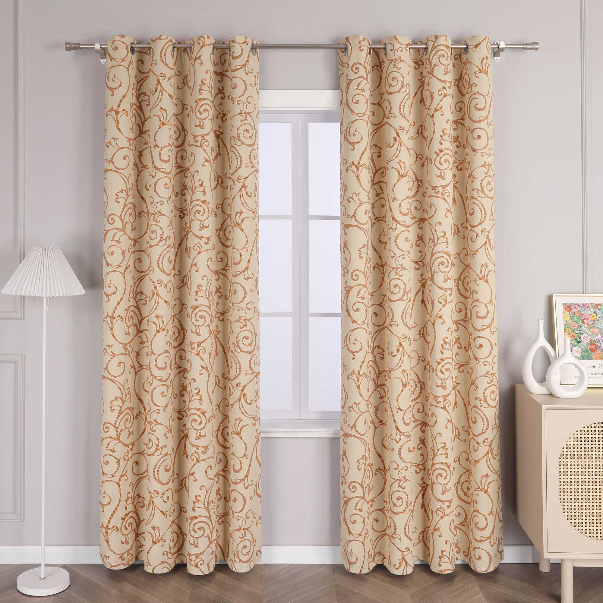 Blackout Grommet Curtain Opaque Grommet Curtain Panel 1 Piece - Beige, H x W 145 x 135 cm