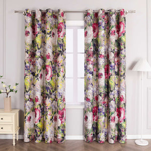 Blackout Curtain Opaque with Oil-Painting Peonies 1 Piece - Red, H x W 145 x 140cm