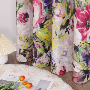 Blackout Curtain Opaque with Oil-Painting Peonies 1 Piece - Yellow, H x W 175 x 140cm