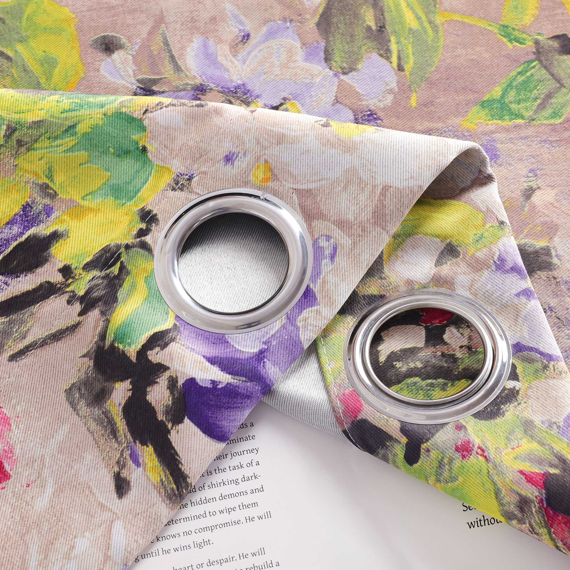 Blackout Curtain Opaque with Oil-Painting Peonies 1 Piece - Yellow, H x W 225 x 140cm