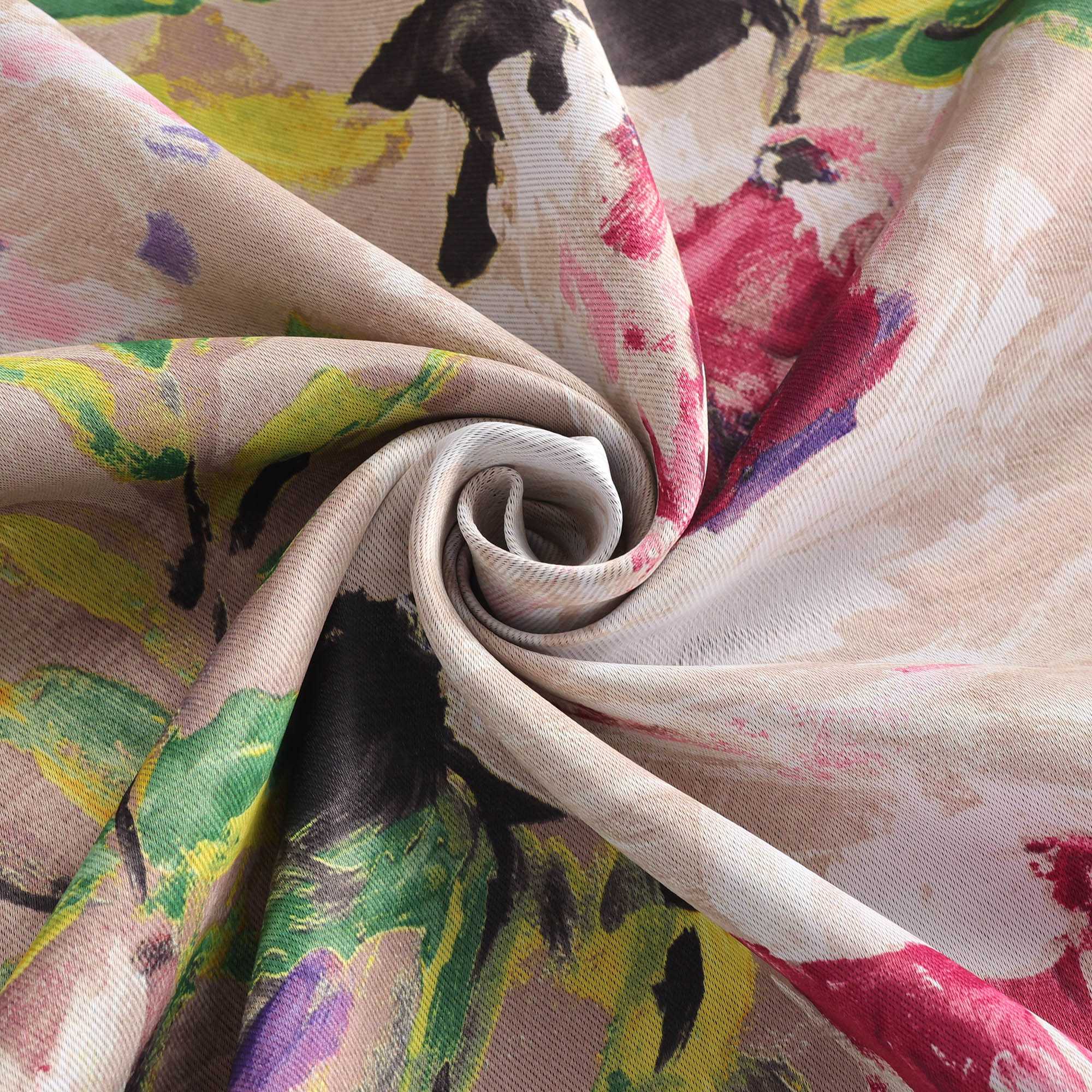 Blackout Curtain Opaque with Oil-Painting Peonies 1 Piece - Yellow, H x W 245 x 140cm